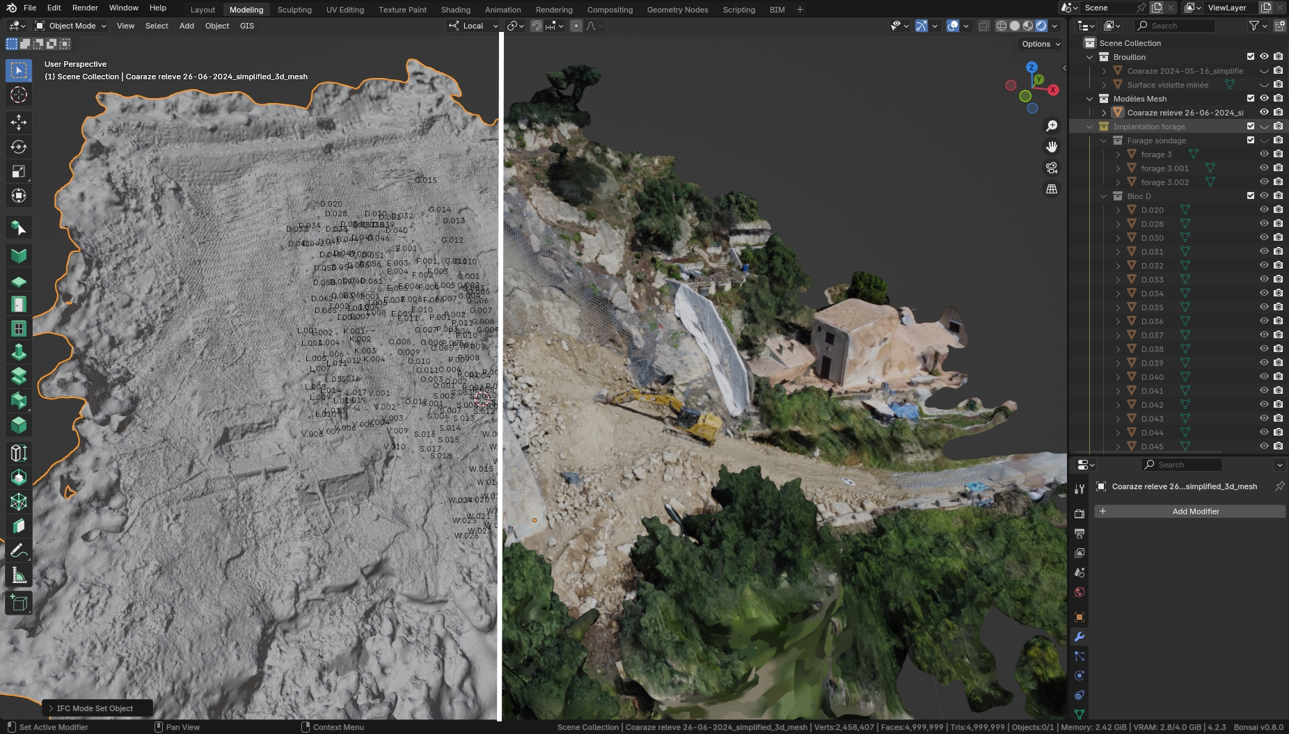 Modélisation 3D du site entre deux tirs
